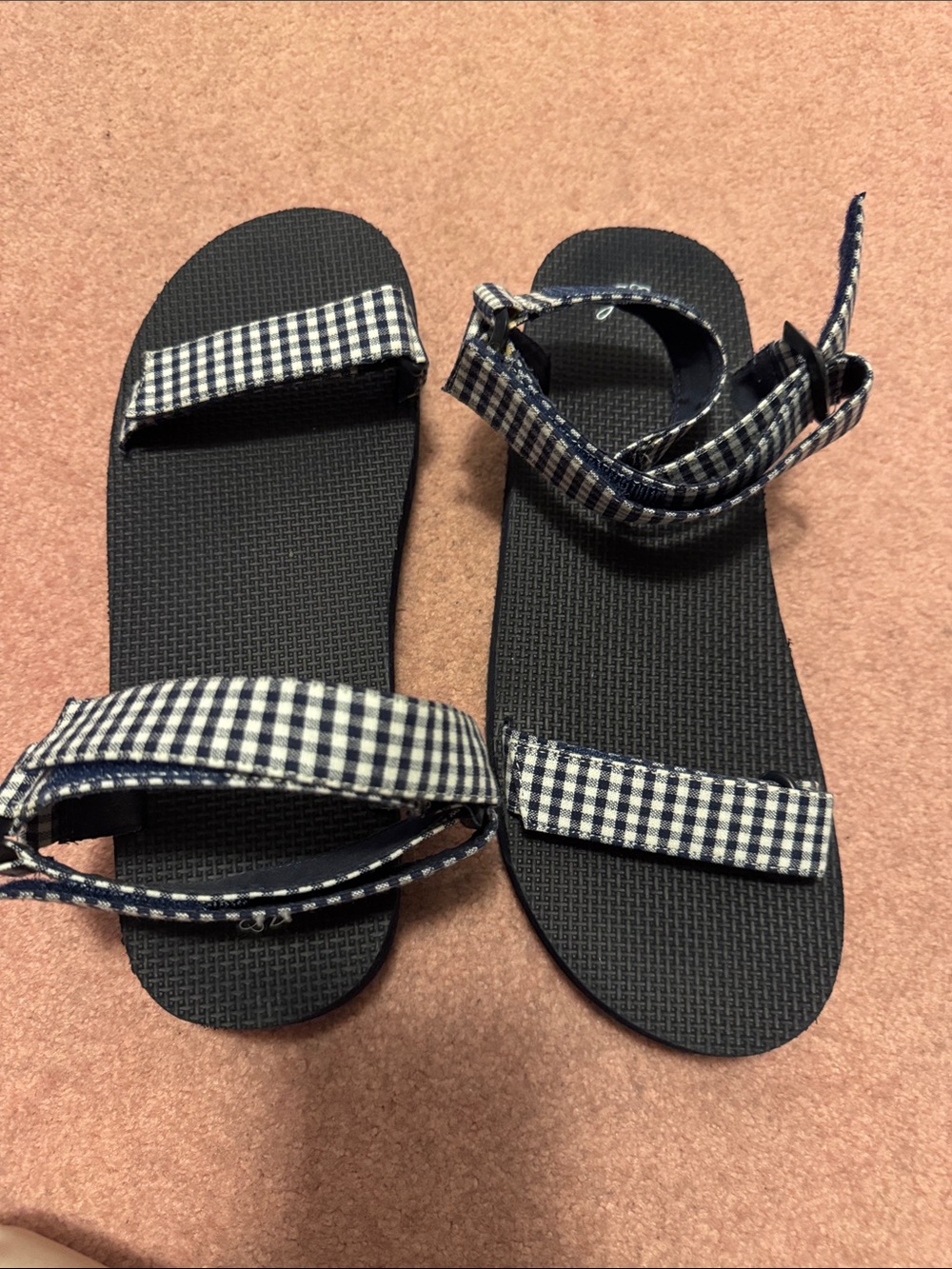 Women’s Navy Gingham Strap Sandals